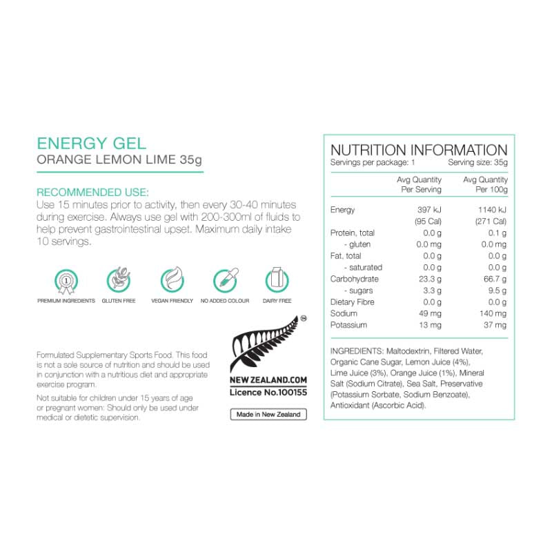 PURE ENERGY GEL 35G ORANGE LEMON LIME