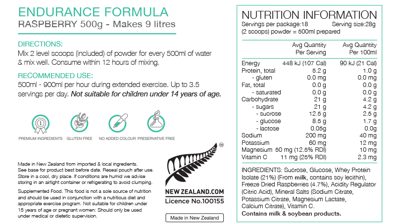 PURE ENDURANCE FORMULA RASPBERRY 500G