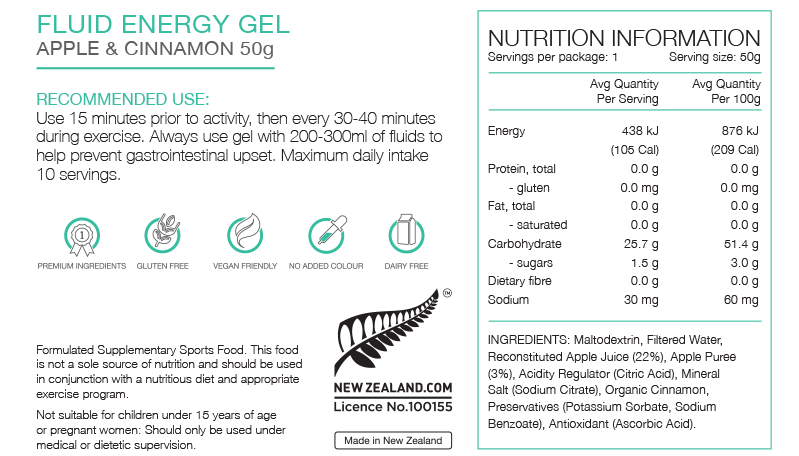 PURE FLUID ENERGY GEL 50G APPLE CINNAMON PIE