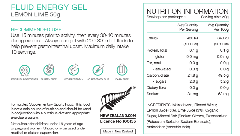 PURE FLUID ENERGY GEL 50G LEMON LIME