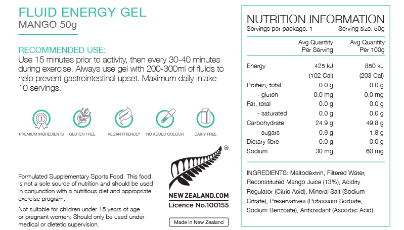 PURE FLUID ENERGY GEL 50G MANGO