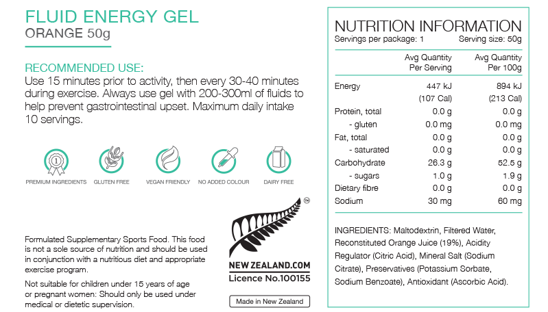 PURE FLUID ENERGY GEL 50G ORANGE