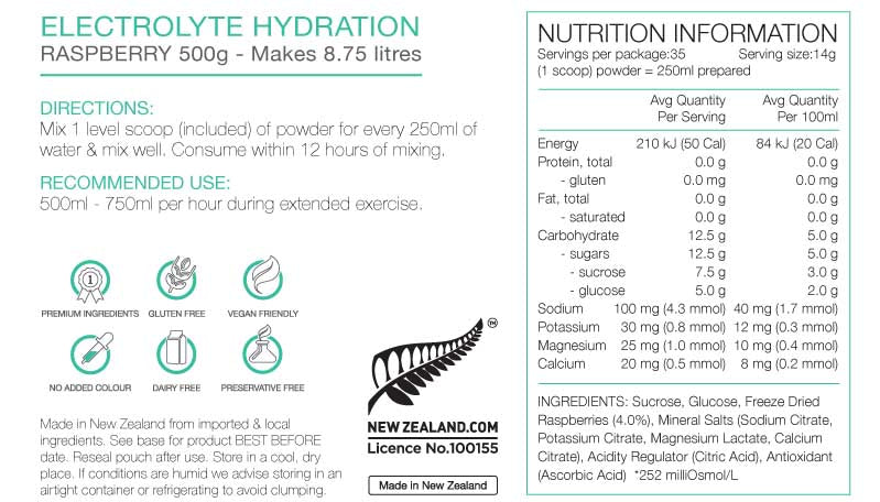 PURE ELECTROLYTE HYDRATION RASPBERRY 500G