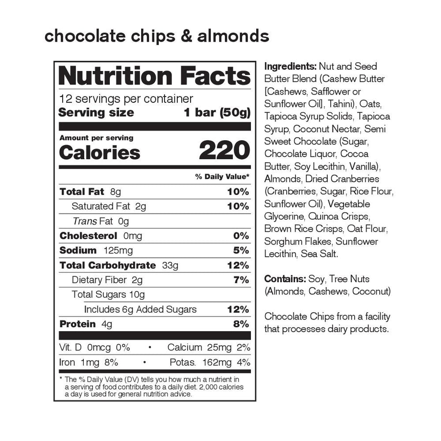 SKRATCH LABS CHOCOLATE CHIPS AND ALMONDS ENERGY BAR